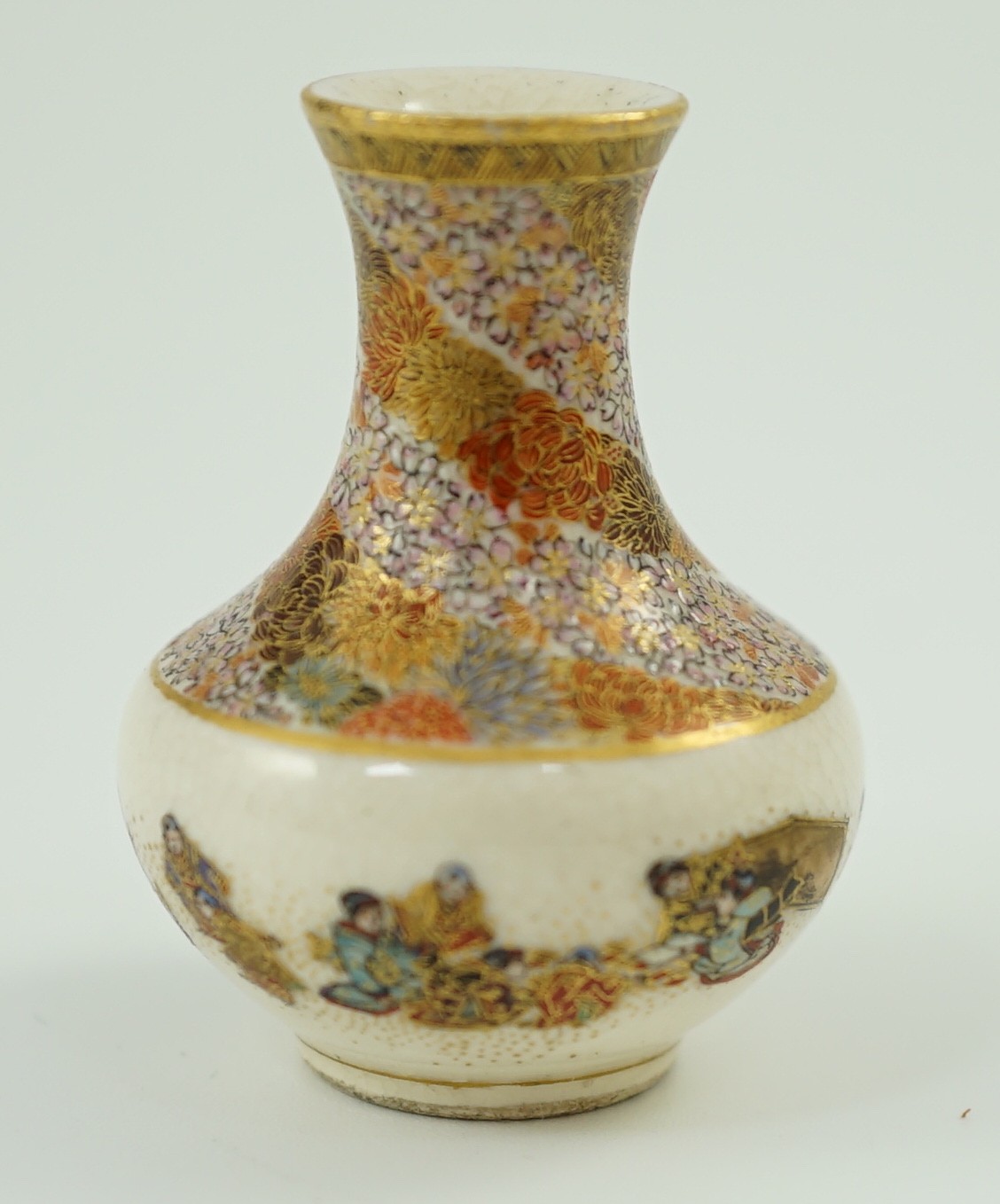 A Japanese miniature Satsuma pottery baluster vase, by Yabu Meizan, Meiji period, 3.9cm high